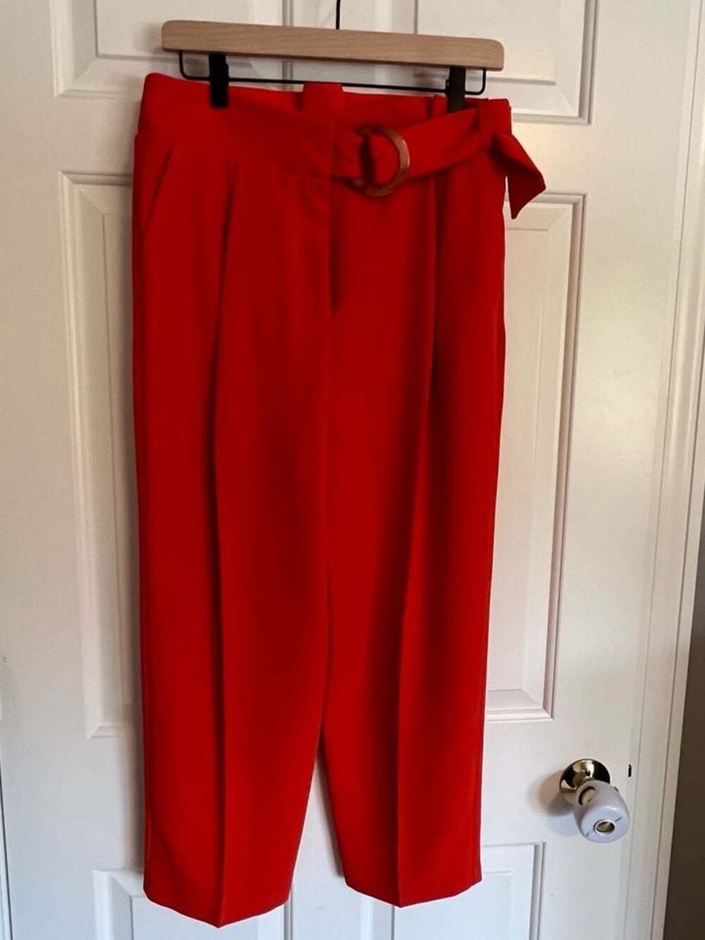Topshop‎ Red Belted High-Waist Pleated Trousers Womens 8